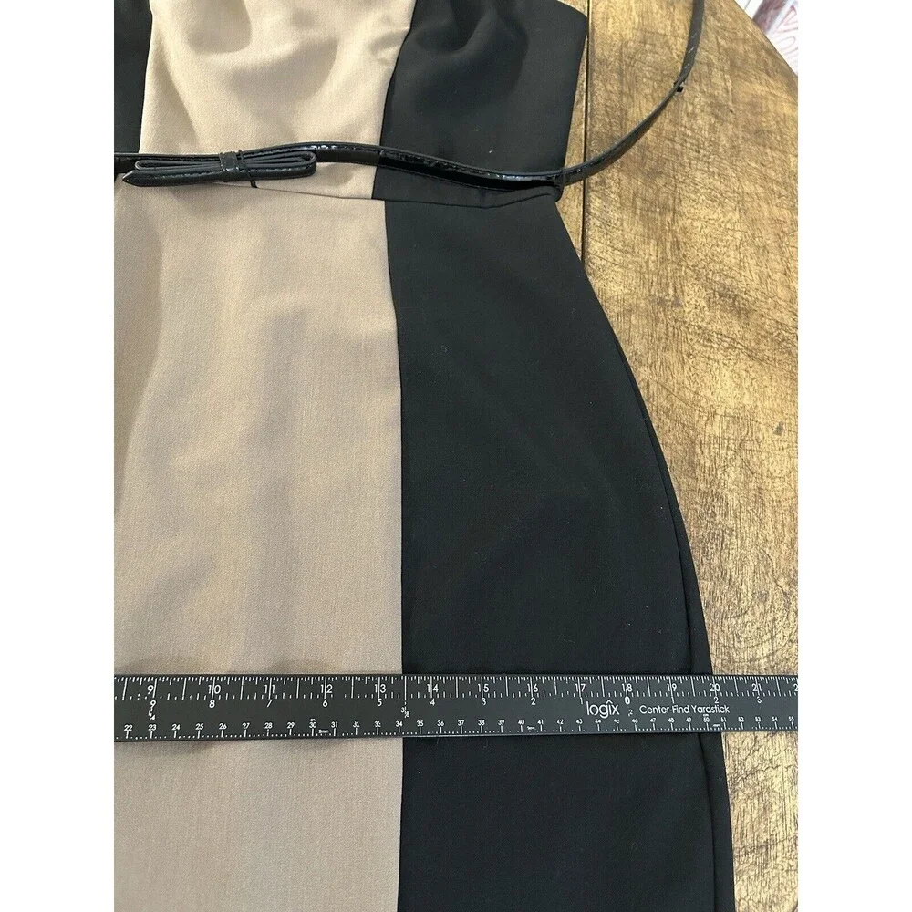 SINGLE Veronica Colorblock Black/Ivory Dress Career Wear Belted Size 10 - Picture 14 of 15